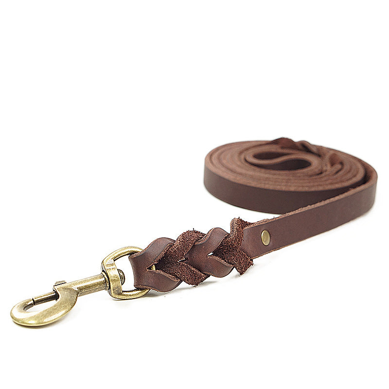 HKM-0051261 Genuine Leather Anti-Pull Dog Leash - Brown & Black Options Available