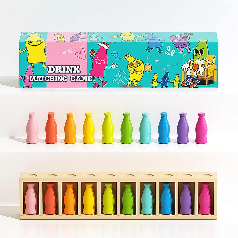 HKM-005203 Educational Color Matching Memory Game for Kids - Wooden Bottle Color Challenge Toy