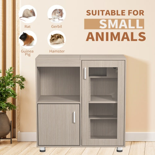 HKM-0052925 4-Tier Wooden Guinea Pig and Hamster Cage with Lockers and Acrylic Windows