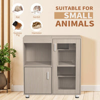 HKM-0052925 4-Tier Wooden Guinea Pig and Hamster Cage with Lockers and Acrylic Windows