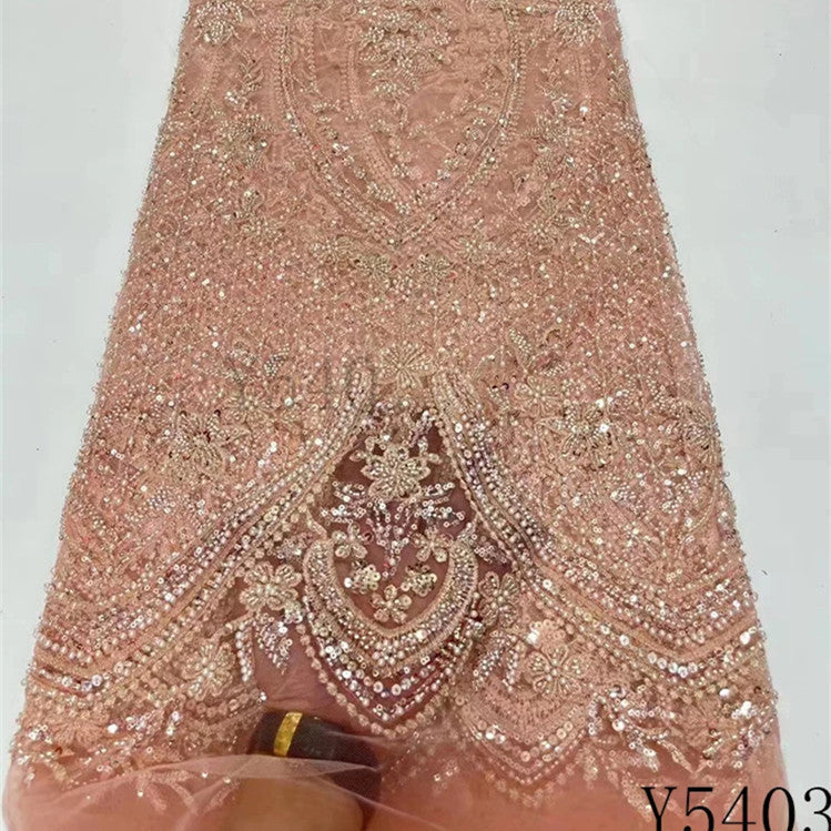 HKM-005331 Lace Beads Sequined Mesh Embroidery Fabric for Party and Wedding Attire