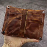 HKM-005459 Genuine Leather Retro Long Wallet for Men with Multi Card Slots and Zip Closure