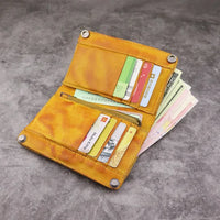 HKM-005459 Genuine Leather Retro Long Wallet for Men with Multi Card Slots and Zip Closure
