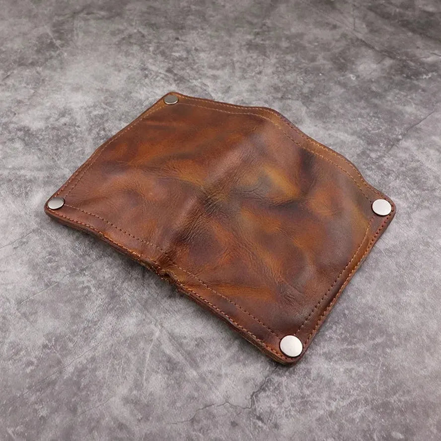 HKM-005459 Genuine Leather Retro Long Wallet for Men with Multi Card Slots and Zip Closure