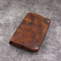 HKM-005459 Genuine Leather Retro Long Wallet for Men with Multi Card Slots and Zip Closure