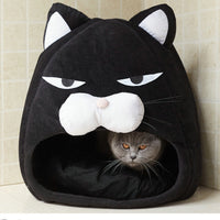 HKM-0055101 Black Cat Cartoon Thermal Nest for Dogs - Soft Cloth Pet Kennel in Medium and Small Sizes