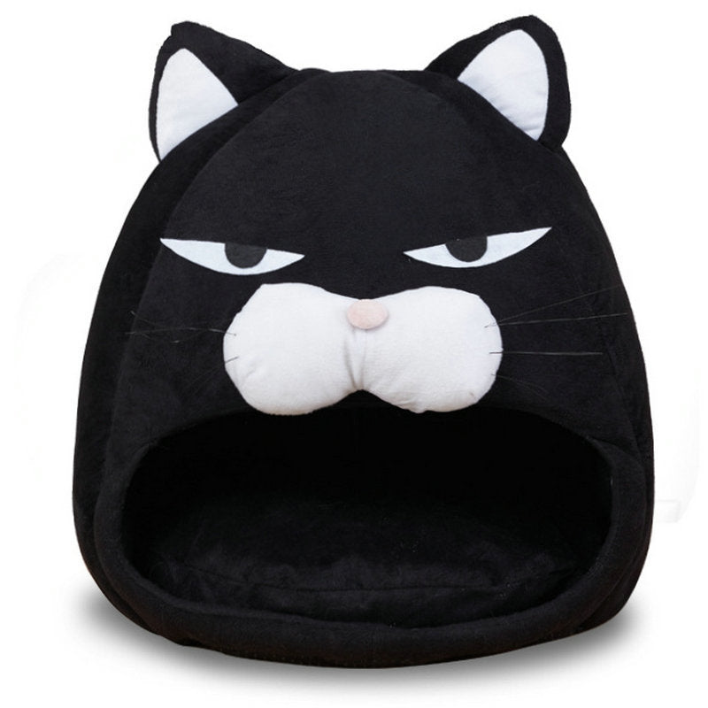 HKM-0055101 Black Cat Cartoon Thermal Nest for Dogs - Soft Cloth Pet Kennel in Medium and Small Sizes