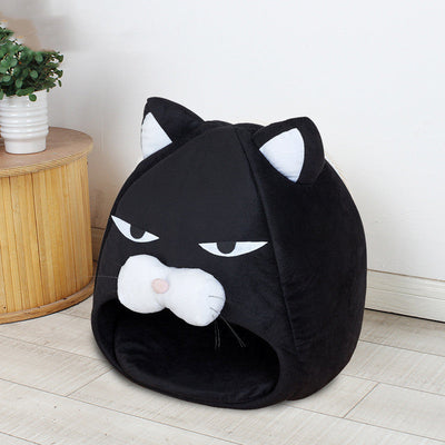 HKM-0055101 Black Cat Cartoon Thermal Nest for Dogs - Soft Cloth Pet Kennel in Medium and Small Sizes