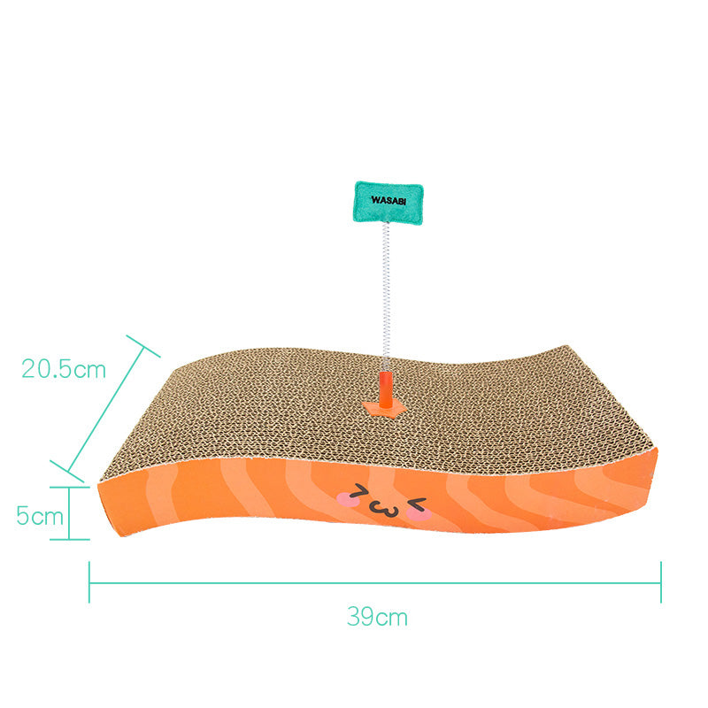HKM-0055229 Cat Scratching Boards with Random Toy - Onigiri, Sushi, and Salmon Designs