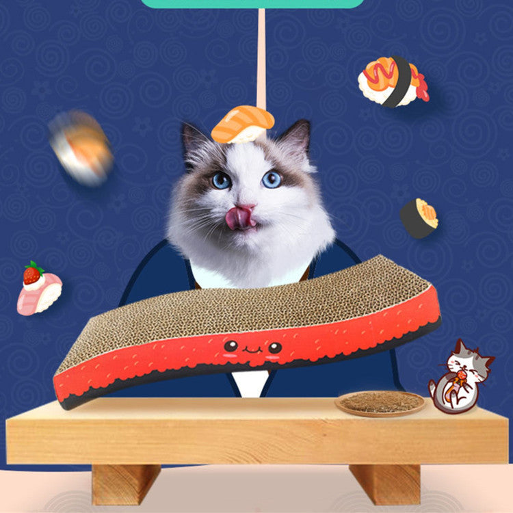 HKM-0055229 Cat Scratching Boards with Random Toy - Onigiri, Sushi, and Salmon Designs