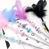 HKM-0055869 Colorful Feather Cat Teaser Wand with Bells - Safe, Eco-Friendly Material, 35cm Long