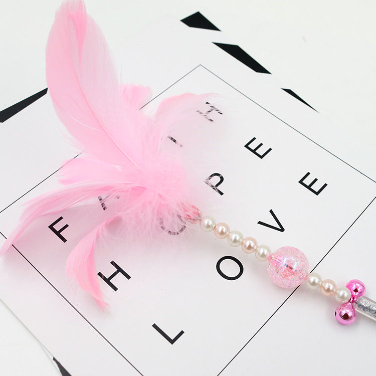 HKM-0055869 Colorful Feather Cat Teaser Wand with Bells - Safe, Eco-Friendly Material, 35cm Long
