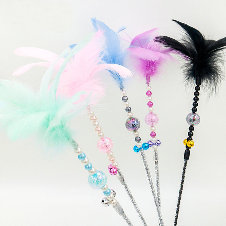 HKM-0055869 Colorful Feather Cat Teaser Wand with Bells - Safe, Eco-Friendly Material, 35cm Long