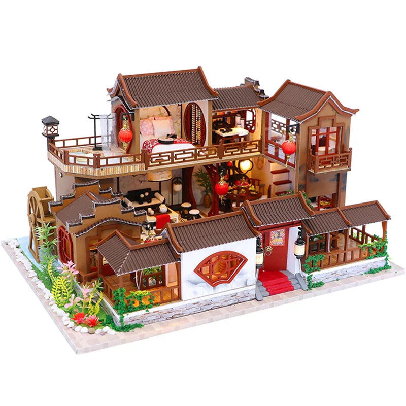 HKM-005651 Chinese Style Wooden Dollhouse Furniture Set for Kids, Miniature Puzzle Toy for Ages 5-7