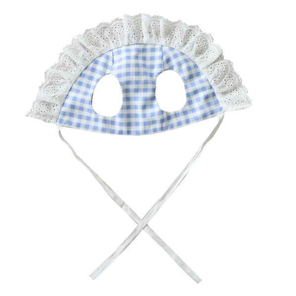 HKM-0059837 Corgi Teddy Sun Hat with Summer Lace and Checkered Bibs and Bow Ties in Multiple Colors