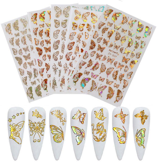 HKM-006035 Butterfly Nail Stickers in Gold and Silver Laser Finish