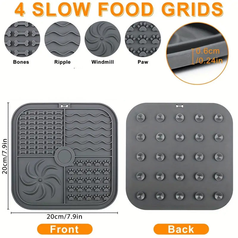 HKM-0060989 Silicone Non-Slip Pet Slow Food Mat with Bottom Suction Cups - Multiple Colors Available