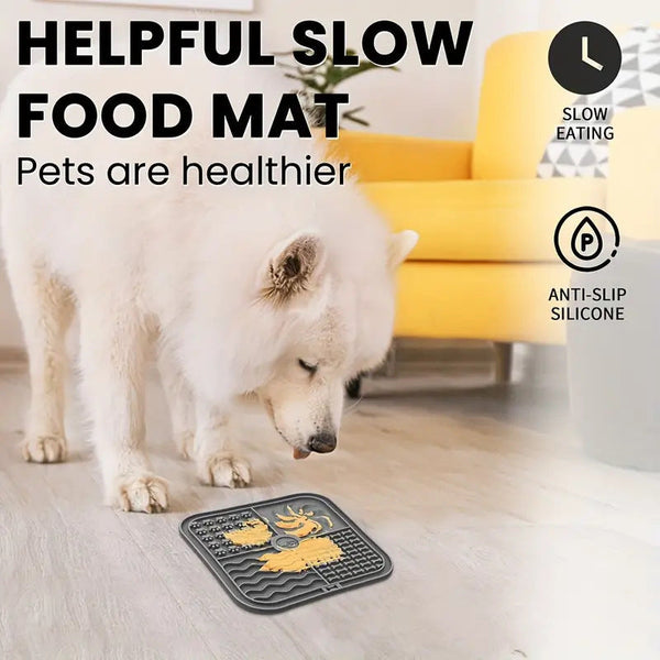 HKM-0060989 Silicone Non-Slip Pet Slow Food Mat with Bottom Suction Cups - Multiple Colors Available