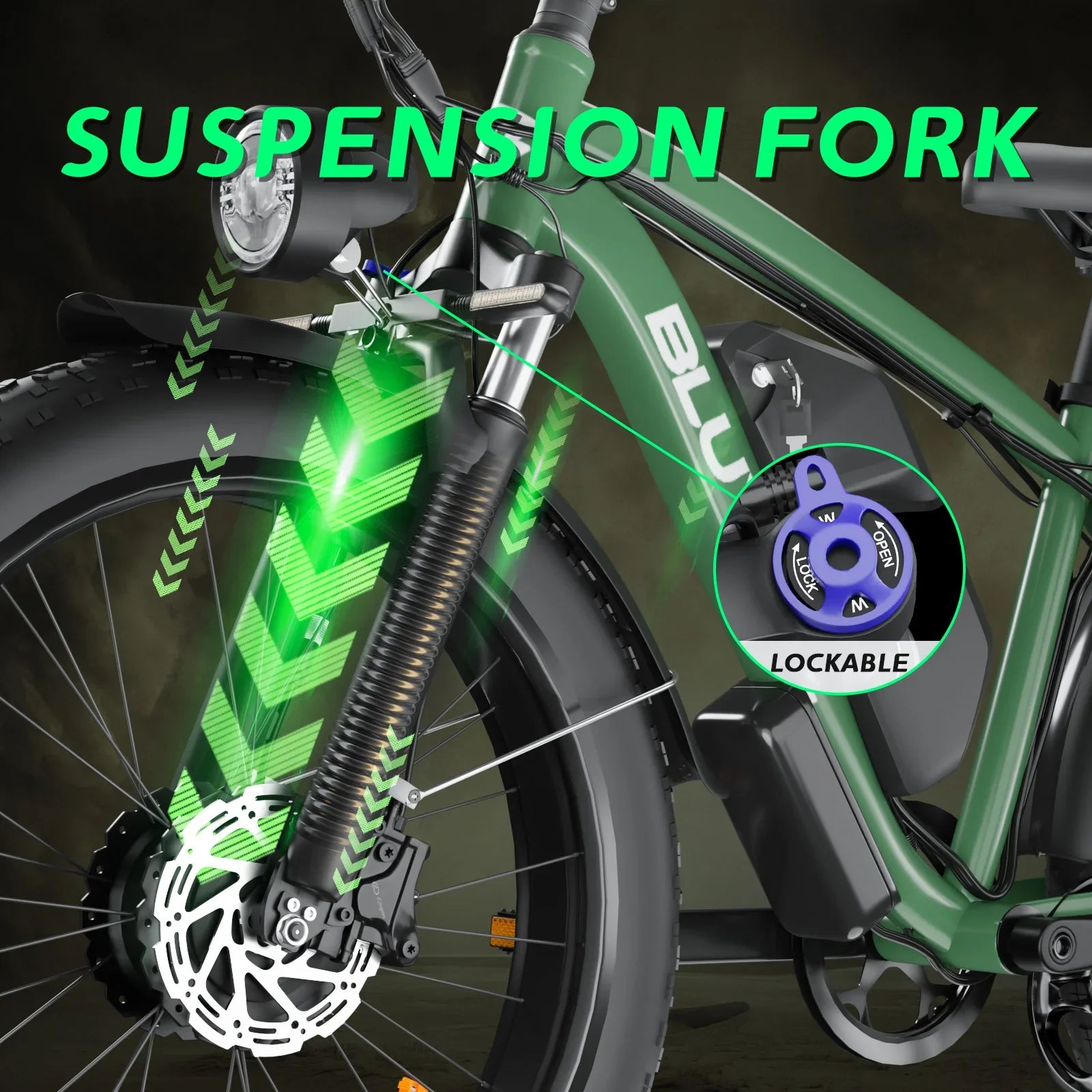 HKM-006099 48V 2000W Electric Mountain Bike with Full Suspension, 26x4 Inch Fat Tires, 7-Speed Gears, and Hydraulic Disc Brakes