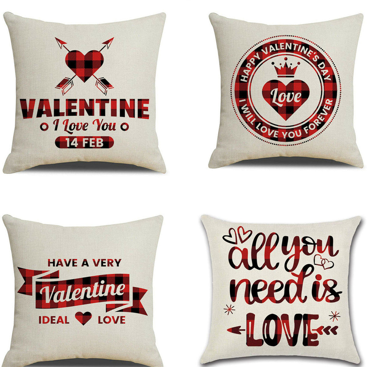 HKM-006227 Valentine's Day Red Linen Cushion Cover 45x45cm for Bedroom Decor