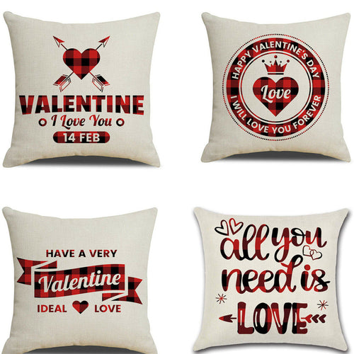 HKM-006227 Valentine's Day Red Linen Cushion Cover 45x45cm for Bedroom Decor