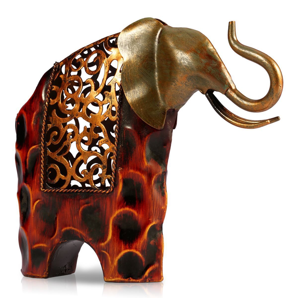 HKM-006227 Wrought Iron Elephant Ornament with Floral Design for Home Décor