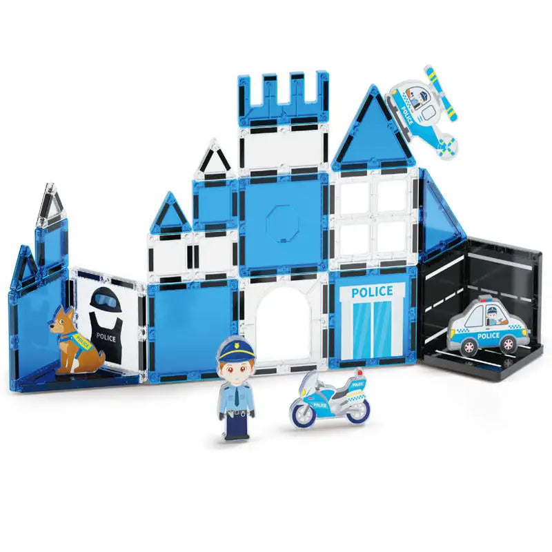 HKM-006355 Magnetic Police Theme Building Blocks Set for Kids - 3D Plastic Tiles with Magnets