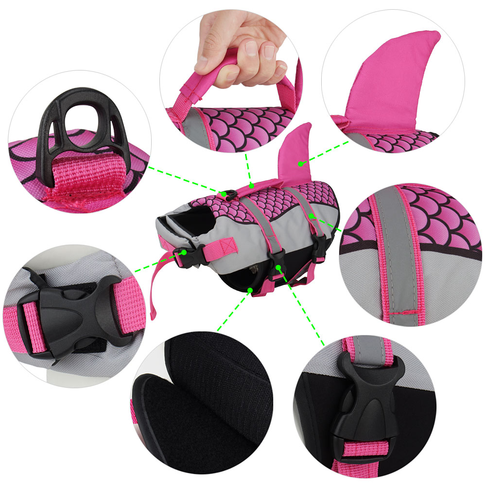 HKM-0064957 High Buoyancy Pet Dog Life Jacket Vest with Handle and Leash Ring - Lightweight and Easy to Use for Swimming