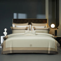 HKM-006547 Double-Strand Long-Staple Cotton Color Block Embroidery Bedding Set - Available in 4-Piece and 7-Piece Options