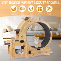 HKM-0066237 Indoor Cat Exercise Wheel - 6-in-1 Sports Device for Active Cats, Heavy-Duty Wood Design, Smooth Silent Operation, Safe for Pets