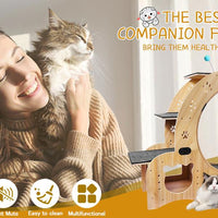 HKM-0066237 Indoor Cat Exercise Wheel - 6-in-1 Sports Device for Active Cats, Heavy-Duty Wood Design, Smooth Silent Operation, Safe for Pets