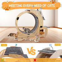HKM-0066237 Indoor Cat Exercise Wheel - 6-in-1 Sports Device for Active Cats, Heavy-Duty Wood Design, Smooth Silent Operation, Safe for Pets