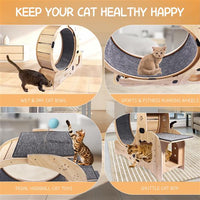 HKM-0066237 Indoor Cat Exercise Wheel - 6-in-1 Sports Device for Active Cats, Heavy-Duty Wood Design, Smooth Silent Operation, Safe for Pets