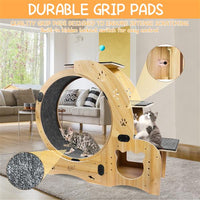 HKM-0066237 Indoor Cat Exercise Wheel - 6-in-1 Sports Device for Active Cats, Heavy-Duty Wood Design, Smooth Silent Operation, Safe for Pets