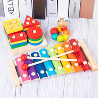 HKM-006675 Montessori Wooden Animal Math Clock and Musical Instrument Educational Toy Set for Kids