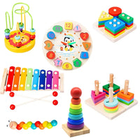 HKM-006675 Montessori Wooden Animal Math Clock and Musical Instrument Educational Toy Set for Kids