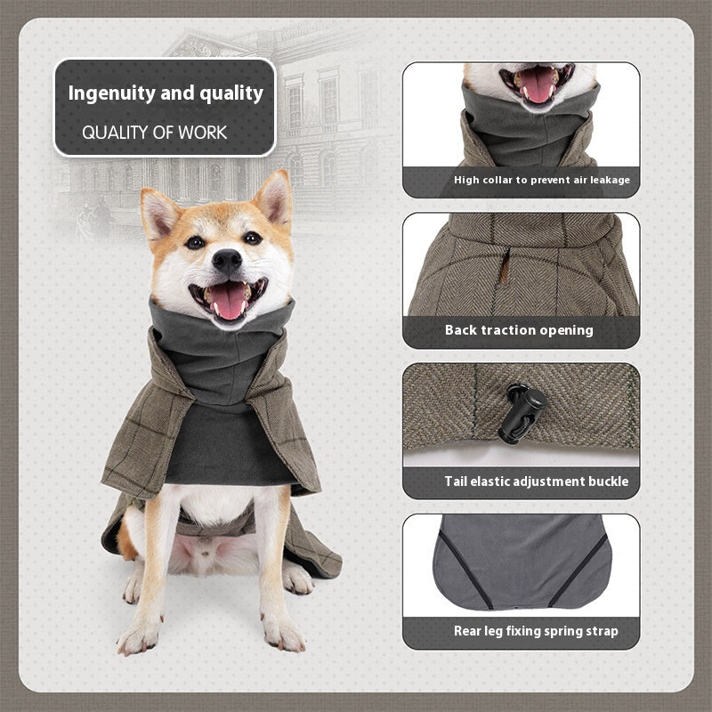 HKM-0067133 Warm Khaki Plaid Dog Suit Cloak Vest - Cold-proof Dog Clothing for All Sizes