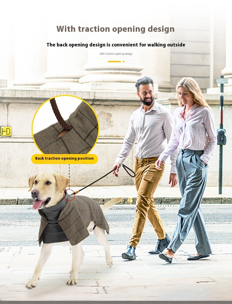 HKM-0067133 Warm Khaki Plaid Dog Suit Cloak Vest - Cold-proof Dog Clothing for All Sizes