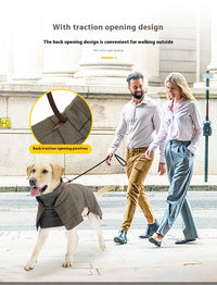HKM-0067133 Warm Khaki Plaid Dog Suit Cloak Vest - Cold-proof Dog Clothing for All Sizes