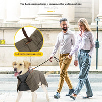 HKM-0067133 Warm Khaki Plaid Dog Suit Cloak Vest - Cold-proof Dog Clothing for All Sizes