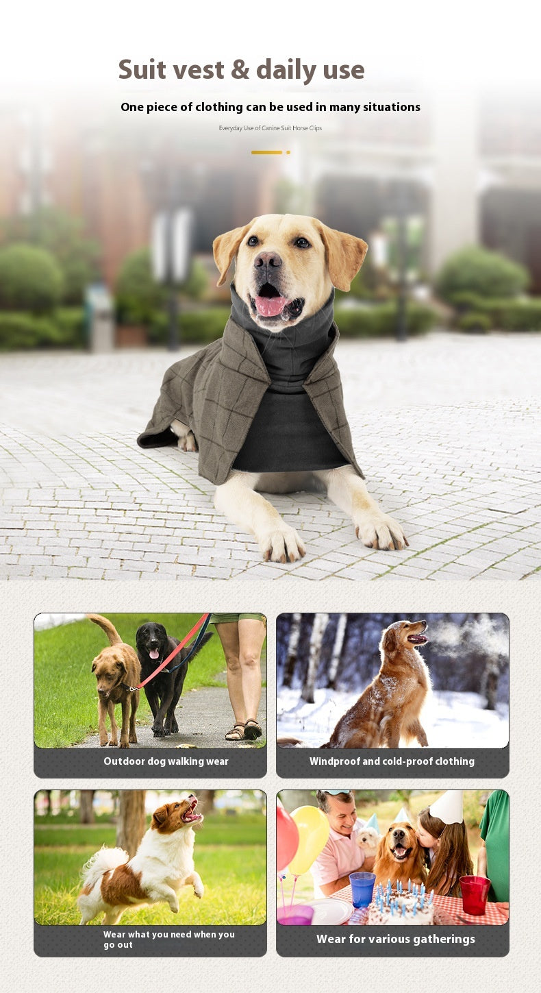 HKM-0067133 Warm Khaki Plaid Dog Suit Cloak Vest - Cold-proof Dog Clothing for All Sizes