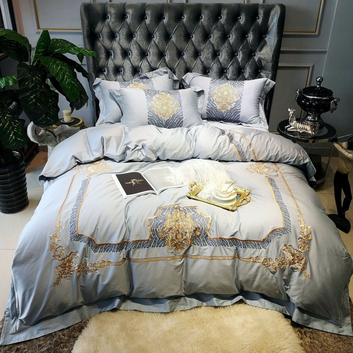 HKM-006867 Long-Staple Cotton Embroidered Quilt Cover Set in Green - 1.5/1.8/2.0m Bed Size Options