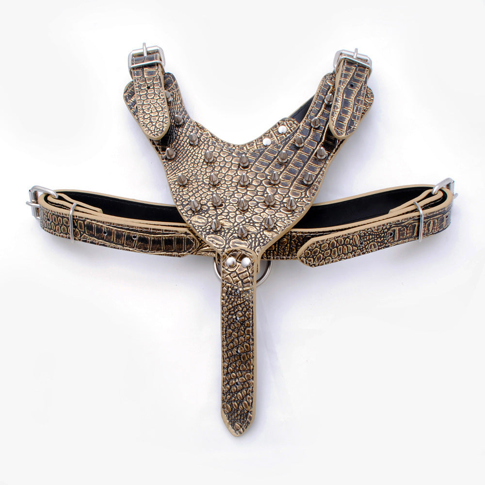 HKM-0069821 Punk Style Rivet Chest Strap for Large Dogs ¨C Adjustable Leather Harness in Multiple Colors