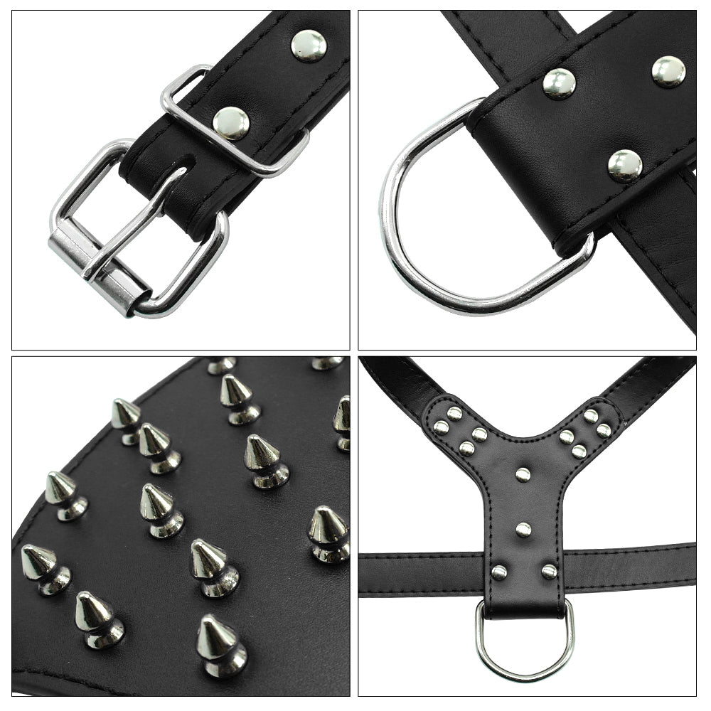 HKM-0069821 Punk Style Rivet Chest Strap for Large Dogs ¨C Adjustable Leather Harness in Multiple Colors