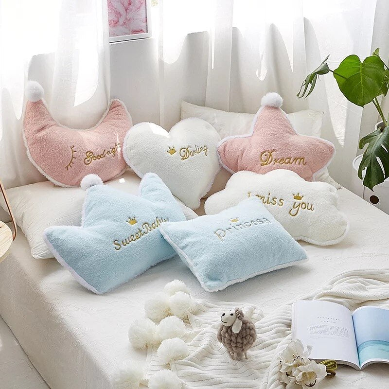 HKM-006995 Crown Lumbar Pillow Cushion - Modern Plush Design with Cartoon Patterns, Multiple Sizes Available