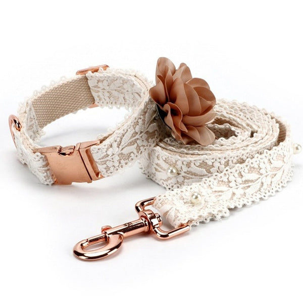 HKM-0070333 Lace Flower Design Polyester Dog and Cat Strap - Size M, All Seasons