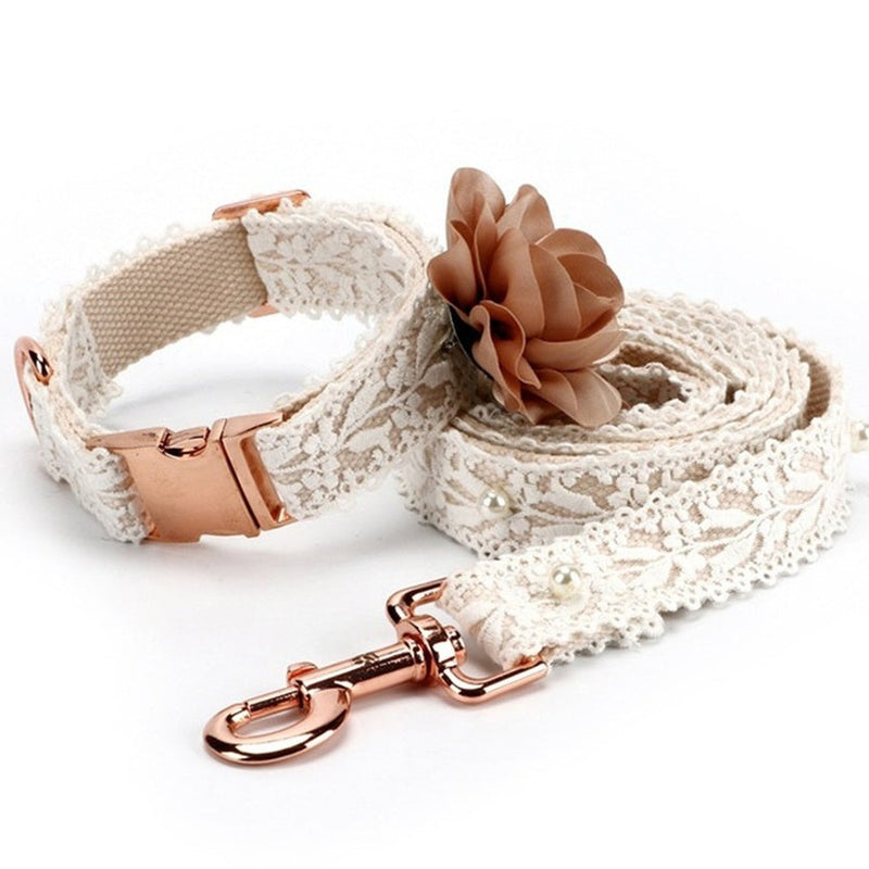 HKM-0070333 Lace Flower Design Polyester Dog and Cat Strap - Size M, All Seasons