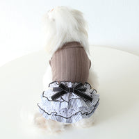 HKM-0071101 Polka Dot Lace Princess Dress for Pets in Taro Purple, Charcoal Black, and Iced Coffee