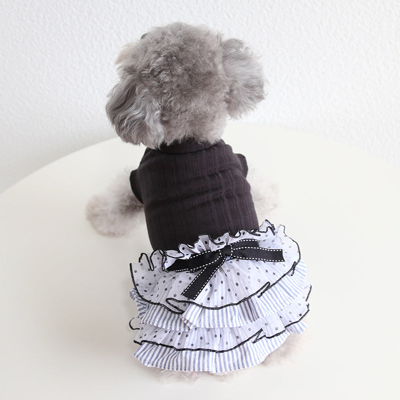 HKM-0071101 Polka Dot Lace Princess Dress for Pets in Taro Purple, Charcoal Black, and Iced Coffee