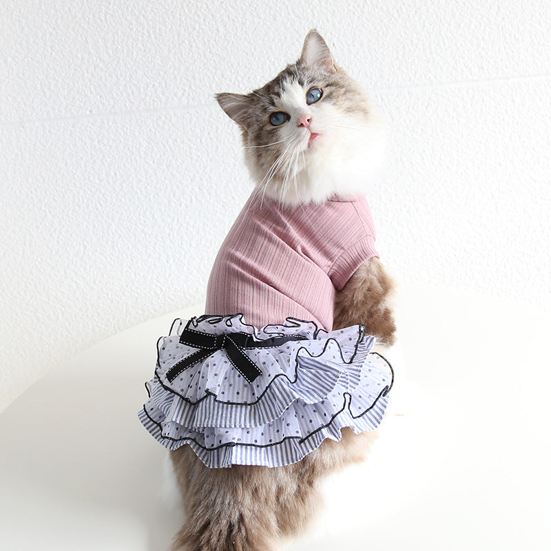HKM-0071101 Polka Dot Lace Princess Dress for Pets in Taro Purple, Charcoal Black, and Iced Coffee